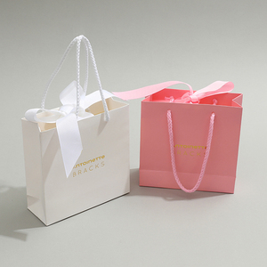 Customized Logo Luxury White Cardboard Art <b>Paper</b> Bow Ribbon Handle Jewelry <b>Packaging</b> Gift Bag for Clothing & Chocolate Storage - Product Image 5