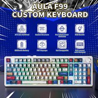 Keyboard Mekanik Nirkabel Plastik Baru AULA F99PRO, Hot Swappable, RGB Backlit, 2.4GHz/USB-C, Gaming, Ergonomis
