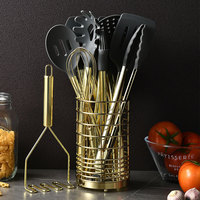 TOALLWIN Ensemble d'ustensiles de cuisine en silicone et acier inoxydable, spatules en silicone, ustensiles de cuisson en titane doré