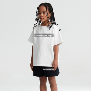 Abbigliamento personalizzato per bambini con Logo a maniche corte pantaloncini da T-shirt 2 pezzi per bambini vestiti sportivi semplici vestiti Casual per adolescenti 4-12T - Product Image 6