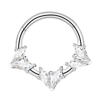 Histoires de piercing ASTM F 136 Titanium Kite Shaped CZ Hinged Segment Clicker Hoop Ring Piercing Jewelry