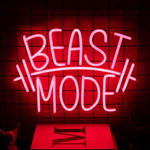 <span class=keywords><strong>Letrero</strong></span> Luminoso LED de Neón 'Beast Mode' en Rojo Rosa o Azul para Decoración de Pared, Hogar, Oficina, Gimnasio, Deportes, Fitness y Publicidad - Product Image 1