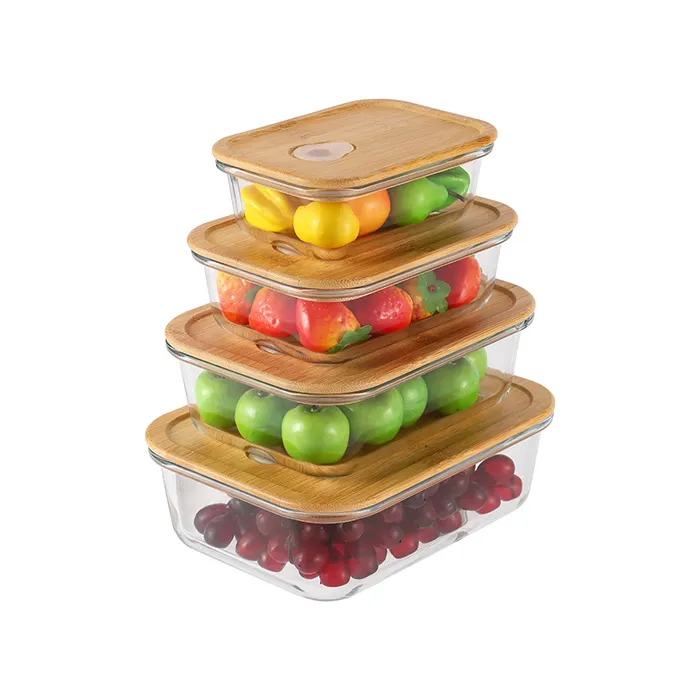 Hot Sale Reusable Food Container Glasses Lid Meal Prep Case for Food Storage with Bamboo Multifunction CLASSIC Rectangle