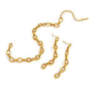 Stainless Steel <b>Tassel</b> <b>Earrings</b> With Zircon Chain Geometric Design Party Jewelry Set - Product Image 5