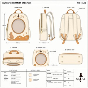 Sac Ita personnalisé Cat Cafe avec bandoulière rembourrée réglable, fermeture éclair dorée, tirette en os <span class=keywords><strong>de</strong></span> poisson, poches latérales, doublure premium, sac pour femme - Product Image 4