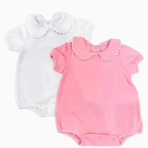 newborn baby girl clothes 100%cotton white bubble romper peter pan collar custom baby girls rompers sets