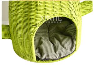 XH Neuheit Kunststoff Rattan Harz Wicker Handmade Woven Hunde möbel Kaktus form Haustier korb Haus Katzen bett - Product Image 4