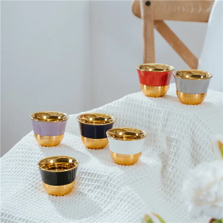 Middle east gift box wholesale royal handmade gold plated colorful small porcelain 12pcs cawa arabic coffee cups