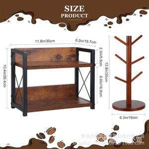 Étagère de rangement de bureau en bois et fer à 2 niveaux pour organiser les épices de cuisine et la salle de bain - Product Image 4