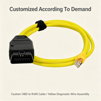 Cable de Diagnóstico OBD2 RJ45 Amarillo y Rojo DC al por Mayor, Cable de Programación Automotriz con Codificación ENET, Longitud y Asignación de Pines Personalizables