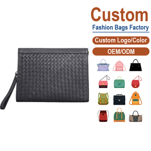 Bolso de Mano Casual de Cuero Genuino Negro para Hombre, con Bordado y Cierre, Patrón de Cuero Togo, Listo para Invierno y Verano, Marcas OEM - Product Image 2