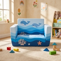 Sofa Lipat Anak 2-in-1 Modern Motif Kartun, Kursi Tidur Lipat Balita, Pola Lucu, Ringan, Busa PU, Ruang Tamu, Kamar Tidur