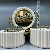 Moderne Verticale Streep Hot Pot Set 1.5L 2L 2.5L Geïsoleerde Voedselwarmer Schaal met Glanzende Gouden Deksel voor Thuiskeuken Decoratie