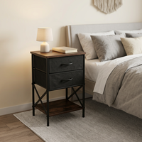 Table de chevet gain de place avec structure métallique et tiroir en tissu, meuble d'appoint en bois pour chambre à coucher