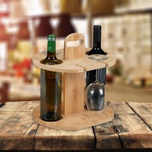 El botellero de bambú tiene capacidad para 2 botellas y 4 copas altas para los <span class=keywords><strong>regalos</strong></span> de los <span class=keywords><strong>amantes</strong></span> <span class=keywords><strong>del</strong></span> <span class=keywords><strong>vino</strong></span> para cenas de Bar de mesa - Product Image 4