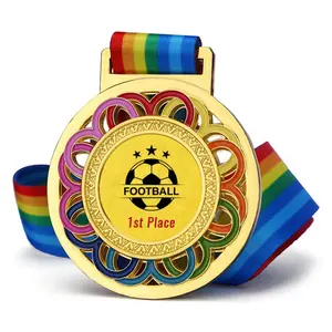 Vente en gros de médailles en métal pour la compétition sportive scolaire prix de recommandation or, argent et cuivre lanière arc-en-ciel