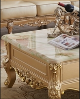 Table basse rectangulaire européenne en marbre, table de salon en bois massif sculpté couleur or champagne, table à thé pour maison et villa