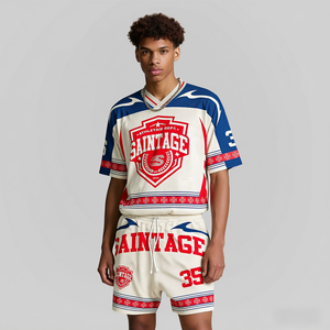 Maillot de sport rétro personnalisé pour homme à col en V avec impression par sublimation, maillot de football et de basketball en mesh, maillot court et ample pour homme, t-shirt de football - Product Image 2