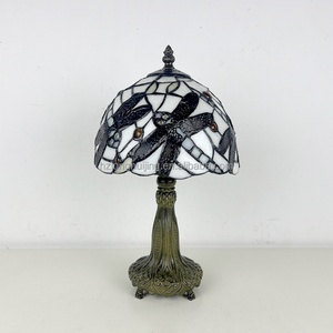 Lámpara de Vidrio Tiffany LongHuiJing de 8 Pulgadas, Estilo Escandinavo, Flexible, Ecológica, Simple, Hecha a Mano, con Diseño de Libélula Azul Marino - Product Image 4