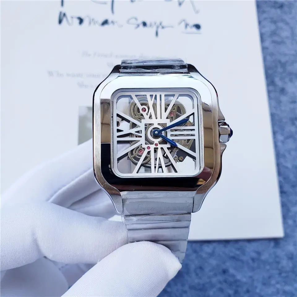 2022 black luxury alloy automatic womens watch mechanical skeleton watches made in china