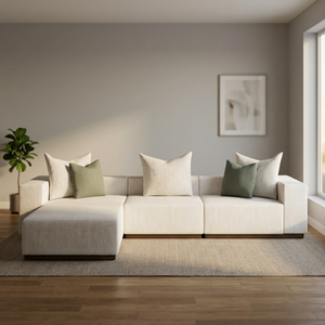 Modern L-Shape Fabric Sectional <b>Sofa</b> <b>Set</b> 3 Seater with Washable <b>Cushion</b> Back and Wooden Legs for Living Room Minimalist Design - Product Image 4