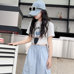 <span class=keywords><strong>Pantaloni</strong></span> <span class=keywords><strong>Cargo</strong></span> per ragazze americane per ragazze estate <span class=keywords><strong>pantaloni</strong></span> sportivi Casual a strappo in colori caramella con motivi stampati per ragazzi grandi - Product Image 4