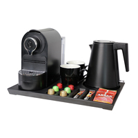 Ensemble de service pour hôtel : Cafetière à capsules manuelle 110V, bouilloire électrique et plateau en acier inoxydable 304 certifié CE