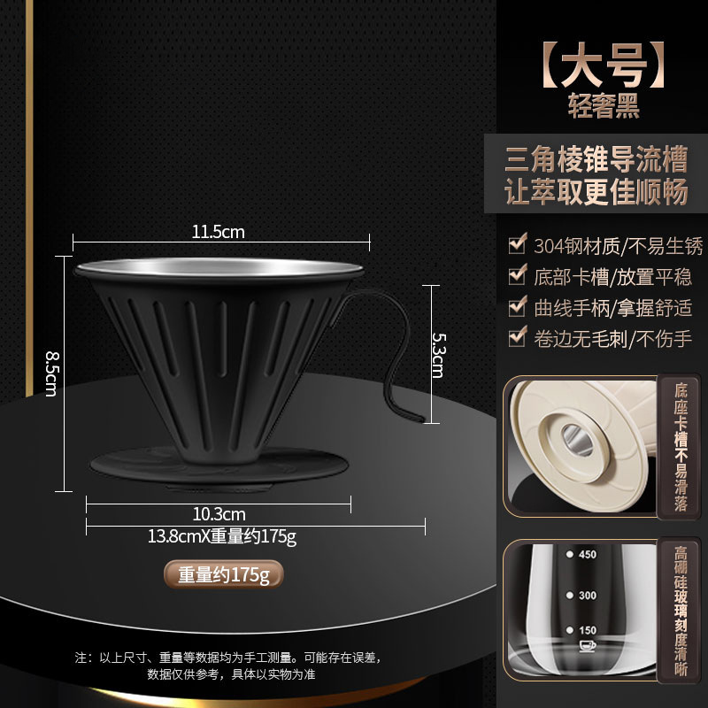 304 Stainless Steel Coffee Filter [Black - Large]
