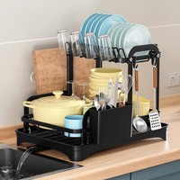 Égouttoir à vaisselle à 2 niveaux Perfect Kitchen avec étagère de rangement amovible et porte-ustensiles