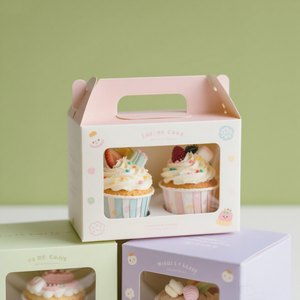 Scatola regalo di colore personalizzato con finestra Cupcake scatola di imballaggio prodotti per la torta con manico regalo scatola di trasporto - Product Image 6