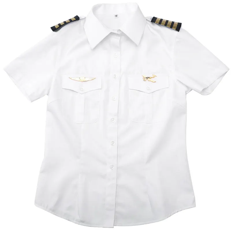 Frauen Blusen White Collar Frauen Shirt Uniform Damen Pilot Uniform