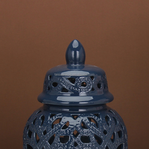 Juego de tarros de porcelana <span class=keywords><strong>para</strong></span> decoración del hogar, juego de tarros de jengibre de cerámica azul ahuecados, florero grande de calidad - Product Image 5