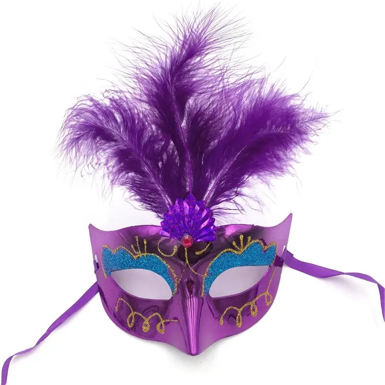 PoeticExist – masques demi-visage en plastique avec plumes Mardi Gras pour femmes
