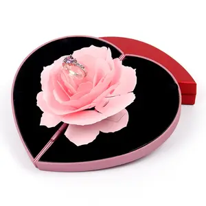 Creative Heart Shape Expandable Rose Ring Box Valentine's Day Gift Box Proposal Marry Necklace Rings Jewelry Box With Flower