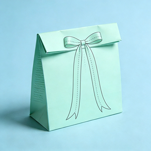 Xiyu Wholesale Stylish Customizable Color Cardstock Paper Bag Bow Label Fold Over Flap Durable Gift Carry Boutique Paper Bag