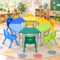 Fournisseur de meubles pour enfants, table et chaise en plastique semi-circulaires, bureau d'école mignon, chaises pour enfants, table d'activités pour la maternelle