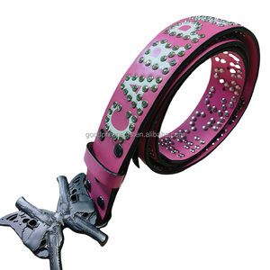 Nuovo Design stile Punk donna moda borchie cintura vera pelle fibbia personalizzata e Logo strass - Product Image 6
