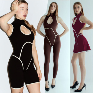 Aoyema - Body Deportivo Sexy de Una Pieza para Mujer, con Bloques de Color, Sin Costuras, con Aberturas, para Gimnasio y Yoga, con Relleno - Product Image 3