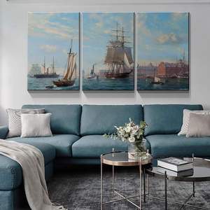 Looife moderna semplicità nordica tela stampe murali 3 pannelli grande barca a vela paesaggio oceano pittura pronta appendi 12 "x 16" casa - Product Image 5