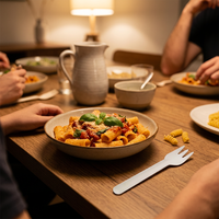 Ensemble de couverts en bagasse de canne à sucre jetables, compostables et biodégradables (fourchette, cuillère, couteau) pour la restauration et le service en restaurant