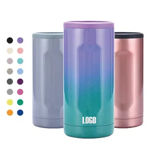 Custom hot selling 2024 new goods double wall insulated beer tumbler 12oz stainless steel slim can cooler with gradient color