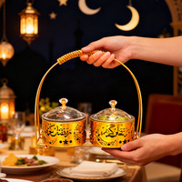 Nouvelle Arrivée Panier à Snacks Islamique en Métal avec Poignée, Motif Mosquée Creux, Ensemble de Pots à Bonbons, Décoration de Table Ramadan