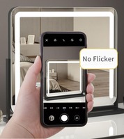 Miroir de coiffeuse moderne en verre noir avec éclairage LED, contrôle intelligent, intensité réglable, rotation à 360°, personnalisable pour le maquillage