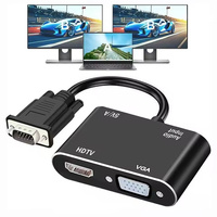 Adaptor VGA ke HDTV, Splitter VGA dengan Konverter Audio 3.5mm, Mendukung Tampilan Ganda untuk Proyektor HDTV