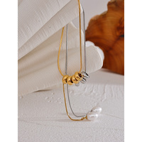 JINYOU 1257 perles rondes en acier inoxydable chaîne goutte perles artificielles mode collier élégant charme bijoux