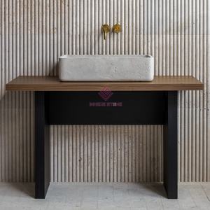 Lavabo de salle de bain <span class=keywords><strong>en</strong></span> <span class=keywords><strong>pierre</strong></span> calcaire solide avec bouchon de vidange, fabriqué à la main pour des designs de salle de bain élégants et durables - Product Image 2