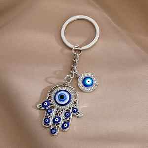 Commercio all'ingrosso Retro Fatima <span class=keywords><strong>Hamsa</strong></span> gocciolante olio di metallo portachiavi smalto portachiavi blu del demone fortunato khamsah portachiavi borsa ciondolo borsa - Product Image 1
