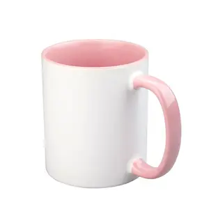 Taza rosa, taza de regalo impresa DIY, tazas de café de Navidad, sublimación de colores personalizada de cerámica, mango de 11 Oz, Color personalizado sostenible