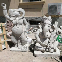 QUYANG Sculpture en pierre naturelle, tête d'éléphant, Statue de bouddha, Sculpture religieux en marbre blanc, seigneur Hindu Ganesha