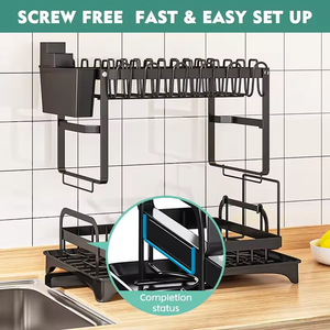 Égouttoir à vaisselle pliable à double couche en métal, support de rangement multifonctionnel pour l'organisation de l'égouttoir à vaisselle - Product Image 4